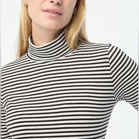NWT J CREW Factory Striped Tissue turtleneck Ivory Navy Blue - Picture 1 of 6